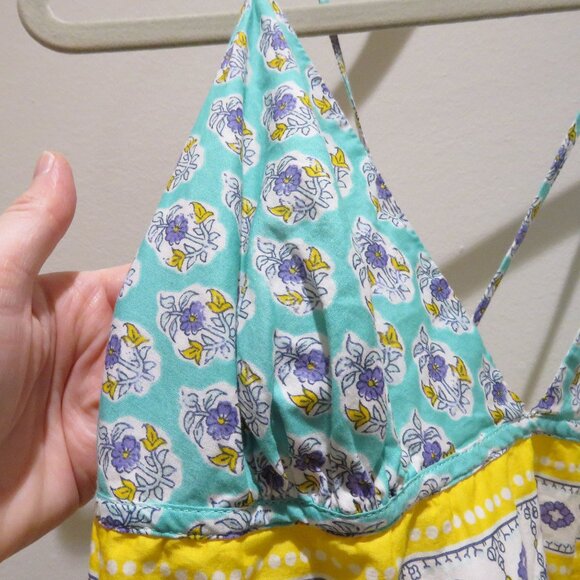 J. CREW V-Neck Criss-Cross Dress in Block Print Aqua Saffron Multi Boho Size S - Picture 7 of 15